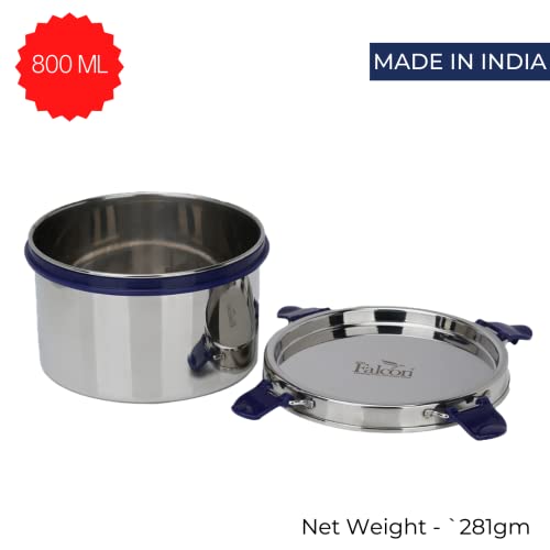 PDDFALCON EcoNxt Stainless Steel Lunch Box Set,With Airtight Lids,Easy to Clean,100% Leakproof With BIS Certified, Jindal Seal & Made In India, School, Travel, Set of 1 - Navy Blue (800ml) - Image 4