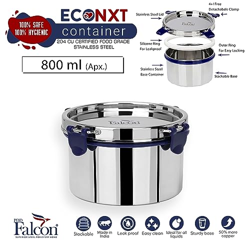 PDDFALCON EcoNxt Stainless Steel Lunch Box Set,With Airtight Lids,Easy to Clean,100% Leakproof With BIS Certified, Jindal Seal & Made In India, School, Travel, Set of 1 - Navy Blue (800ml) - Image 2