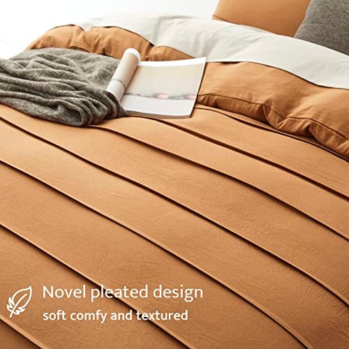 Oli Anderson Pumpkin Brown Duvet Cover Queen Size - Pleated Queen Duvet Cover, 3PCS Soft and Breathable Textured Bedding Set with Zipper Closure(Pumpkin Brown,90"x90") - Image 3