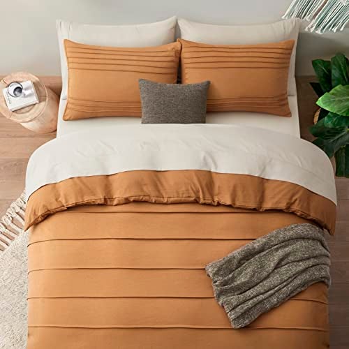 Oli Anderson Pumpkin Brown Duvet Cover Queen Size - Pleated Queen Duvet Cover, 3PCS Soft and Breathable Textured Bedding Set with Zipper Closure(Pumpkin Brown,90"x90") - Image 5