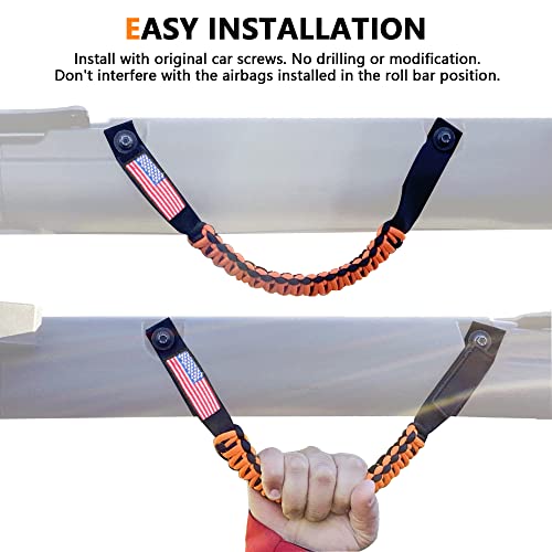 RERPRO مقابض قبضة بار رول RERPRO لسيارة فورد برونكو 2021 2022 2023 2024 2025 2 باب 4 أبواب، مقبض قبضة بارا كورد، مع علم أمريكا، عبوة 2 برتقالي - Image 3