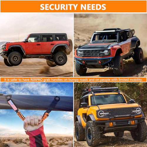 RERPRO مقابض قبضة بار رول RERPRO لسيارة فورد برونكو 2021 2022 2023 2024 2025 2 باب 4 أبواب، مقبض قبضة بارا كورد، مع علم أمريكا، عبوة 2 برتقالي - Image 2