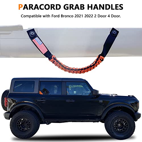 RERPRO مقابض قبضة بار رول RERPRO لسيارة فورد برونكو 2021 2022 2023 2024 2025 2 باب 4 أبواب، مقبض قبضة بارا كورد، مع علم أمريكا، عبوة 2 برتقالي - Image 4