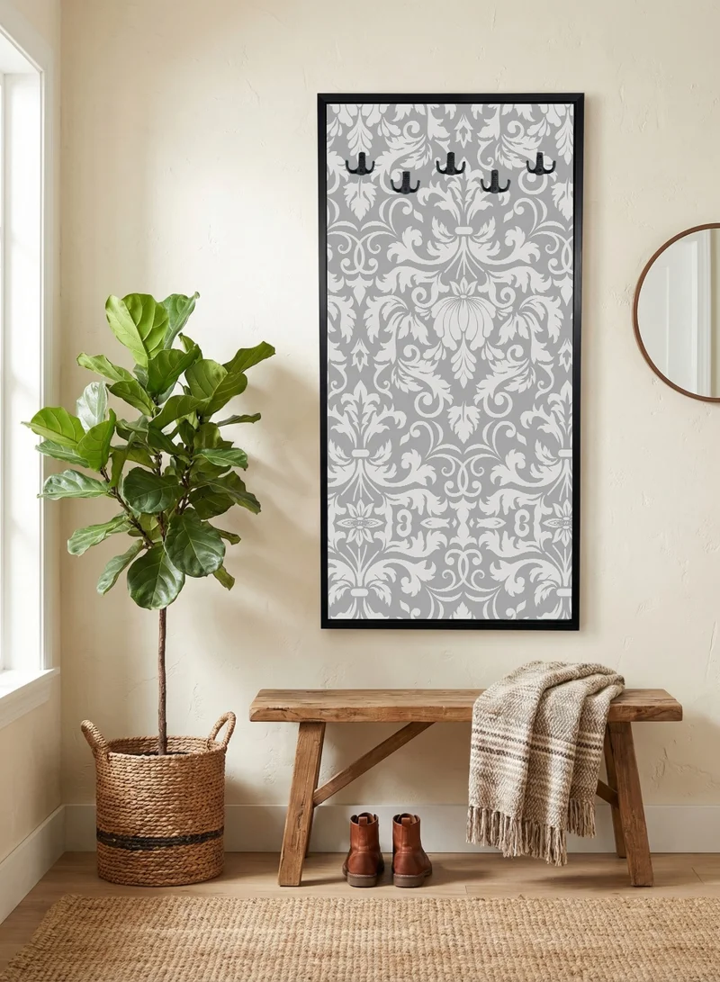 LOWHA Coat Rack Embedded in Flowers Pattern Design Canvas Wall Art Stretched Over Wooden Frame with Black Floating Frame