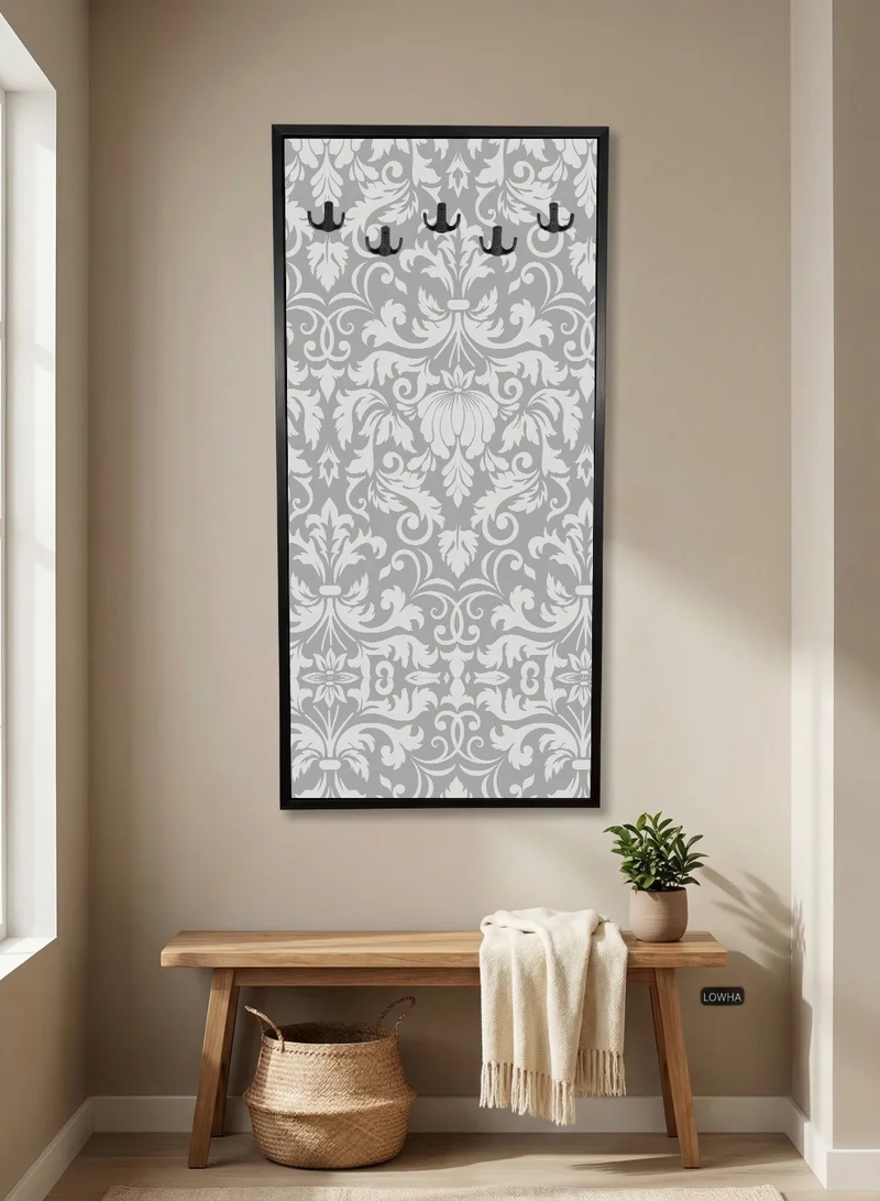 LOWHA Coat Rack Embedded in Flowers Pattern Design Canvas Wall Art Stretched Over Wooden Frame with Black Floating Frame