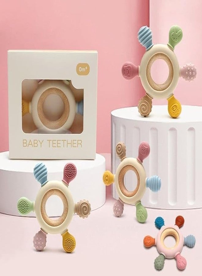 ASOMA Baby Teething Toy for 0-6 6-12 Months Silicone Teethers with Wooden Ring Soothe Babies Gums 3+ Months Baby, BPA Free, Infants - Image 4