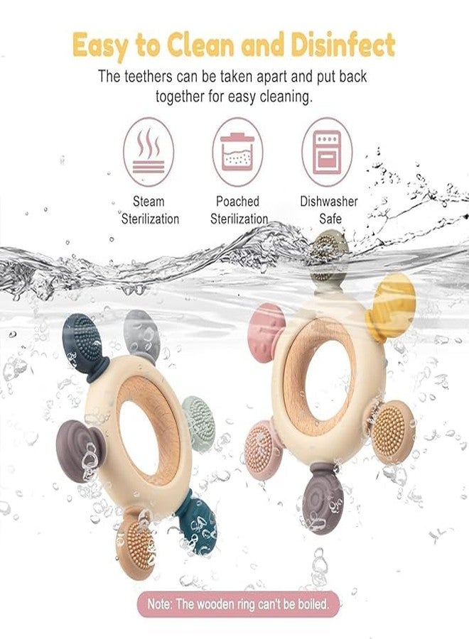 ASOMA Baby Teething Toy for 0-6 6-12 Months Silicone Teethers with Wooden Ring Soothe Babies Gums 3+ Months Baby, BPA Free, Infants - Image 2