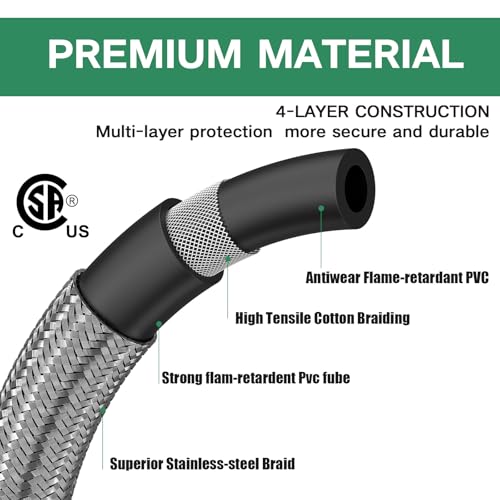 GardenNow Upgraded 12 FT Propane Tank Extension Hose Braided with Gauge, QCC1/Type 1 Tank Extension Hose, Acme to Male QCC/POL Fitting, Leak Detector Replacement for Propane Tank Appliances, Gas Grill - Image 4