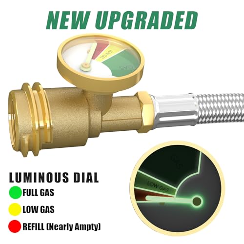 GardenNow Upgraded 12 FT Propane Tank Extension Hose Braided with Gauge, QCC1/Type 1 Tank Extension Hose, Acme to Male QCC/POL Fitting, Leak Detector Replacement for Propane Tank Appliances, Gas Grill - Image 3
