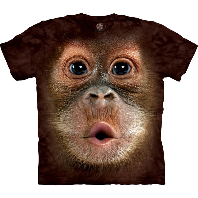 The Mountain Big Face Baby Orangutan Adult T-Shirt, Brown, XL - Image 1