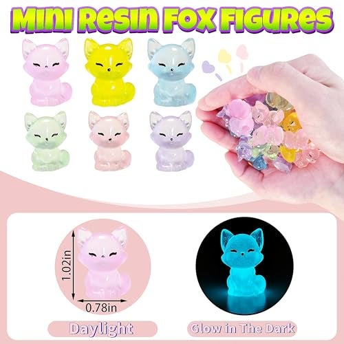 EVDERS 28Pcs Luminous Mini Resin Fox Figurines Glow in The Dark Mini Fox Figures Miniature Resin Animals Foxes Figurines for Micro Landscape Fairy Garden Dollhouse Decor Aquarium Birthday Decorations - Image 2