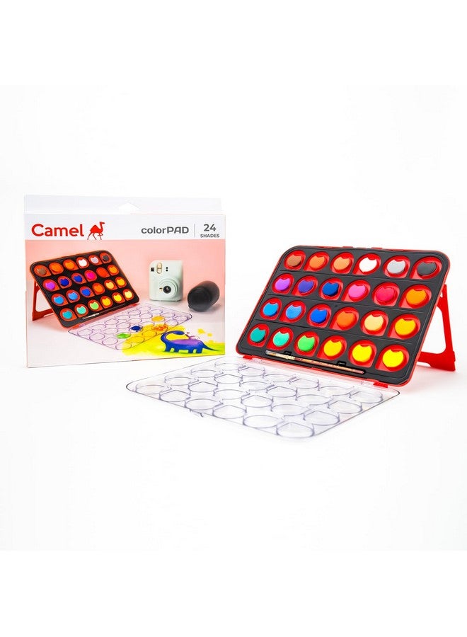 Camel ColorPad Watercolor Cake with Paint Brush | 24 Shade Set | Vibrant Colors | Portable Design for Outdoor Art & Competitions | Ideal for Students - Image 1
