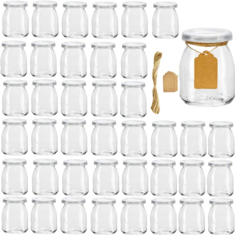 Encheng Glass Yogurt Container With Lids 7 oz Clear Glass Jars With LidsPEReplacement Glass Pudding Yogurt Jars With Twine n Tag For MilkJamsJellyMousseDishwaresafe 40 Pack