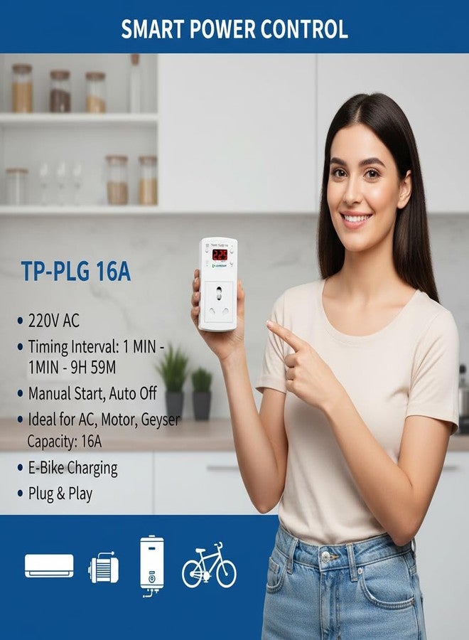 LEYDEN® TP-PLG 16A 220VAC, 16A, Digital Coundown Automatic Off Plug Socket 1 Minute to 9 Hour 45 Minutes for Waterpump, Motor, AC, E-Bike, Gyser, Heater (1) - Image 5
