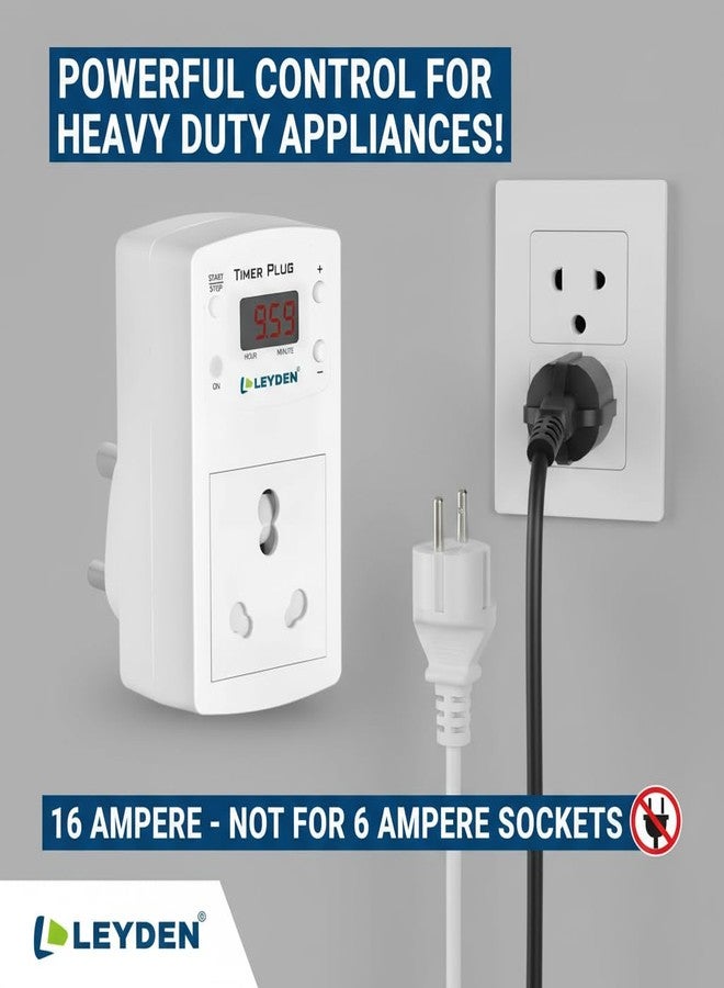 LEYDEN® TP-PLG 16A 220VAC, 16A, Digital Coundown Automatic Off Plug Socket 1 Minute to 9 Hour 45 Minutes for Waterpump, Motor, AC, E-Bike, Gyser, Heater (1) - Image 3