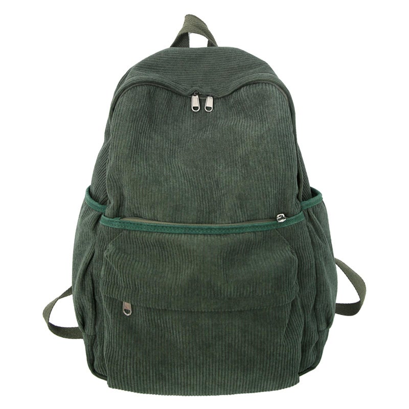 Lamprod Aesthetic Backpack Cute Backpack Corduroy Backpack School Supplies Laptop Bag for Teens Girls Women Students Solid Color(Green) - Image 1