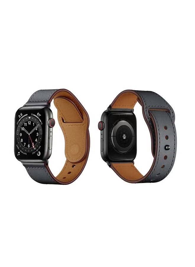 إيف حزام بديل من الجلد الطبيعي لساعة Apple Watch Series 6 / SE / 5/4/3/2/1 رمادي غامق
