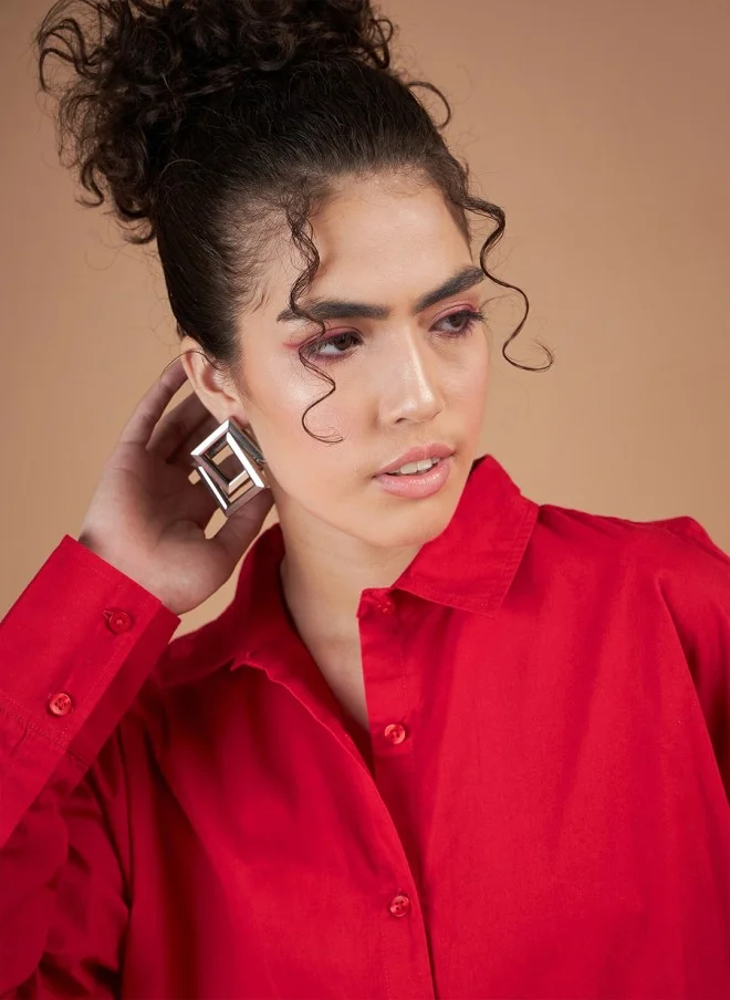 SASSAFRAS Red Oversized Cotton Casual Shirt for Women