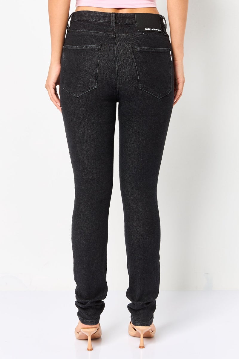 Karl Lagerfeld Women Regular Fit Washed Stretchable Jeans, Black - Image 4