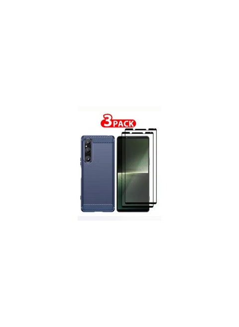 Sony Xperia 1 V Case And 2 Screen Protector Soft TPU Bumper Protective Back Blue