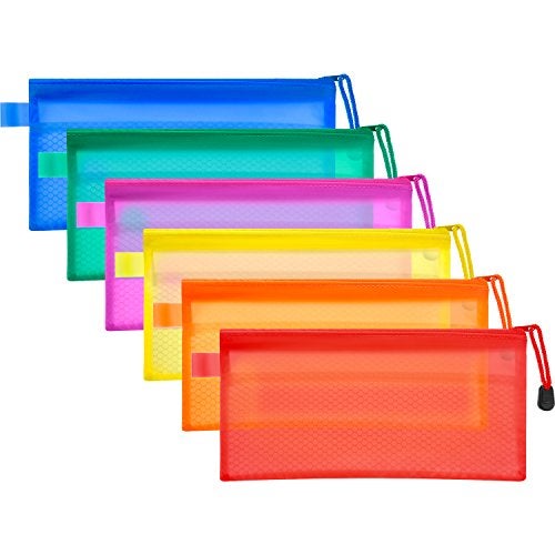 Bememo 12 Pcs Mesh Zipper Pouch Bags Pencil Pouch Zipper File Bags Waterproof Plastic Double Layer for Pen Cosmetics Office Supplies Travel Accessories 6 Colors - Image 2