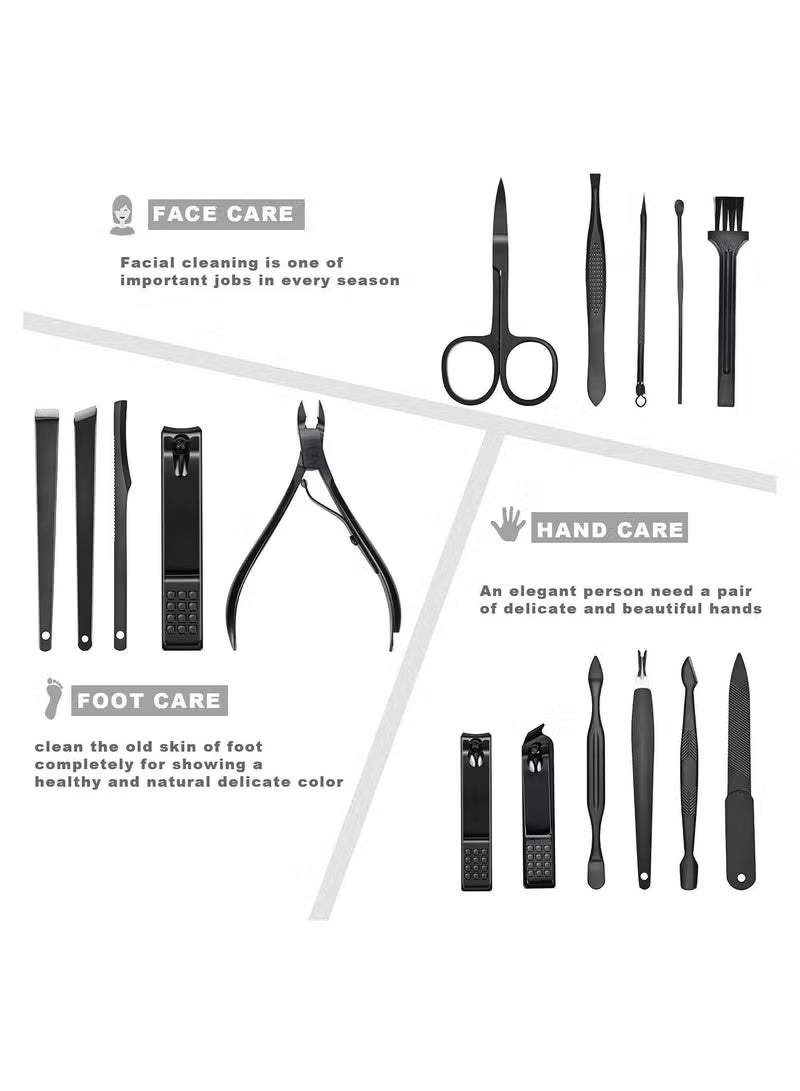 ORiTi Manicure Set, Professional Stainless Steel Pedicure Nail Clipper Tools Kit with PU Leather Folding Case，Women Men Nail Scissors Nail Cutter Set，16 In 1 Travel Grooming Care Tool Kits  - Image 5