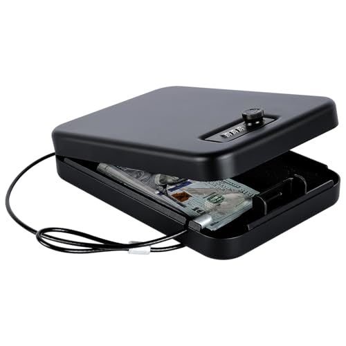 Dalmbox Portable Gun Safe for Pistols with Combination Lock Handgun Lock Box for Nightstand, Travel , Home, Car, Truck (9.4"X 6.4" X 1.8") - Image 1