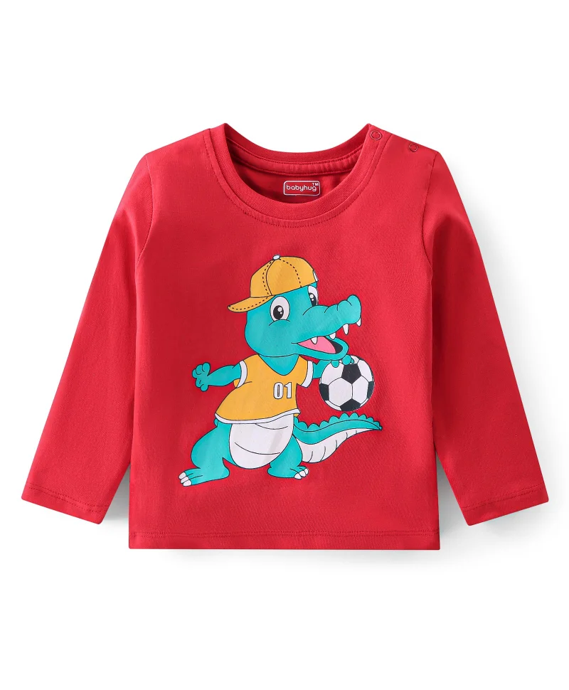 babyhug Babyhug 100% Cotton Knit Full Sleeves T-Shirt Crocodile Graphic - Red
