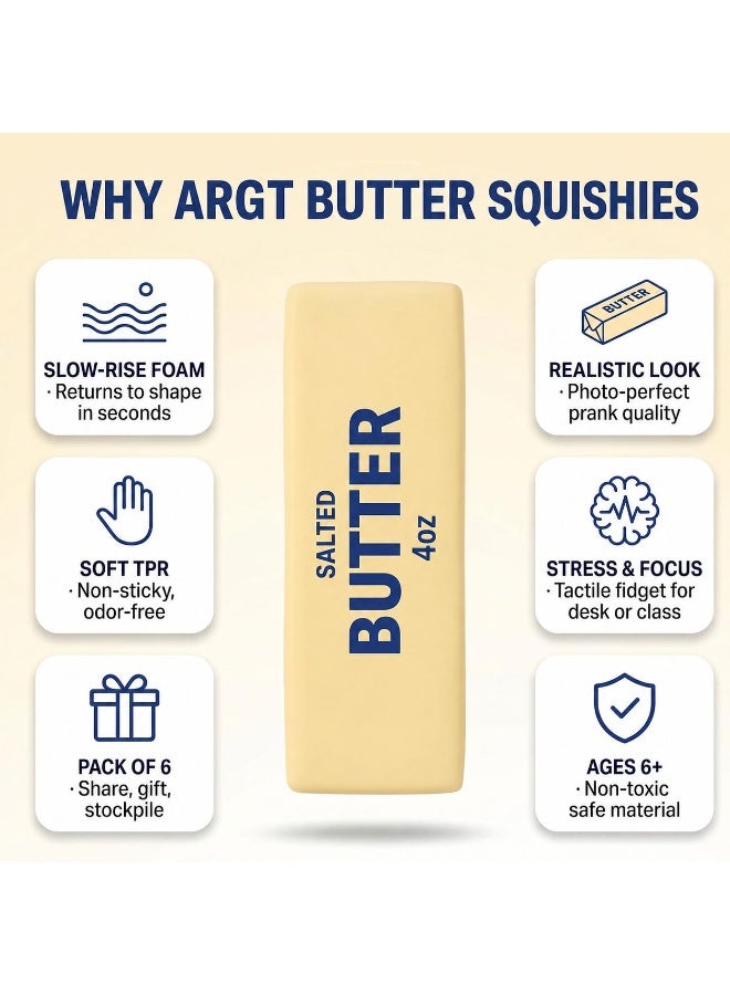 أرجت Butter Squishy Toy Pack of 3 – Slow Rise Realistic Salted Butter Stick Stress Relief Fidget Squishies for Kids & Adults, Soft TPR Sensory Squeeze Toy Gift, 4oz Each - Image 3