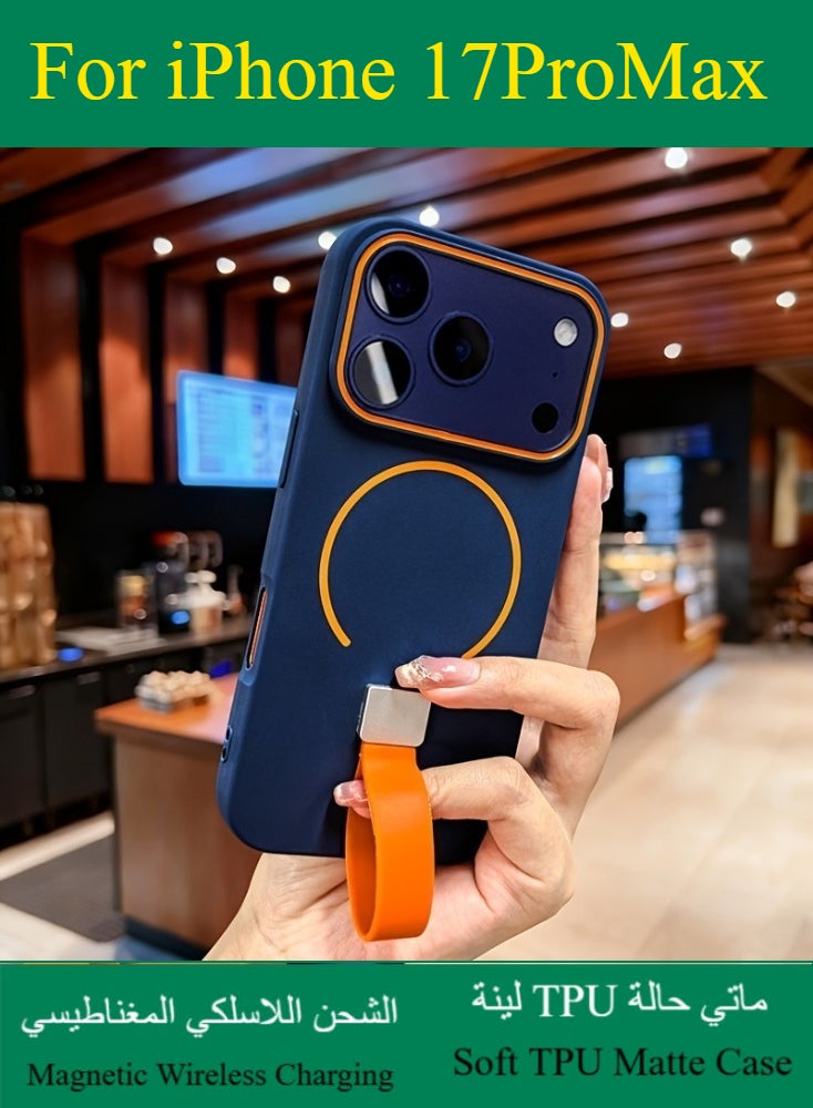 Dili Apple Blue Phone Case iPhone 17 Pro Max The New Upgrade Soft TPU Matte Magnetic Wireless Charging Phone Case iPhone Cases Equipped with Anti Fall Hand Rope Luxury Shockproof Back Cover Gift for women and man - Image 1