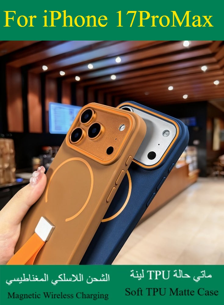 Dili Apple Blue Phone Case iPhone 17 Pro Max The New Upgrade Soft TPU Matte Magnetic Wireless Charging Phone Case iPhone Cases Equipped with Anti Fall Hand Rope Luxury Shockproof Back Cover Gift for women and man - Image 2