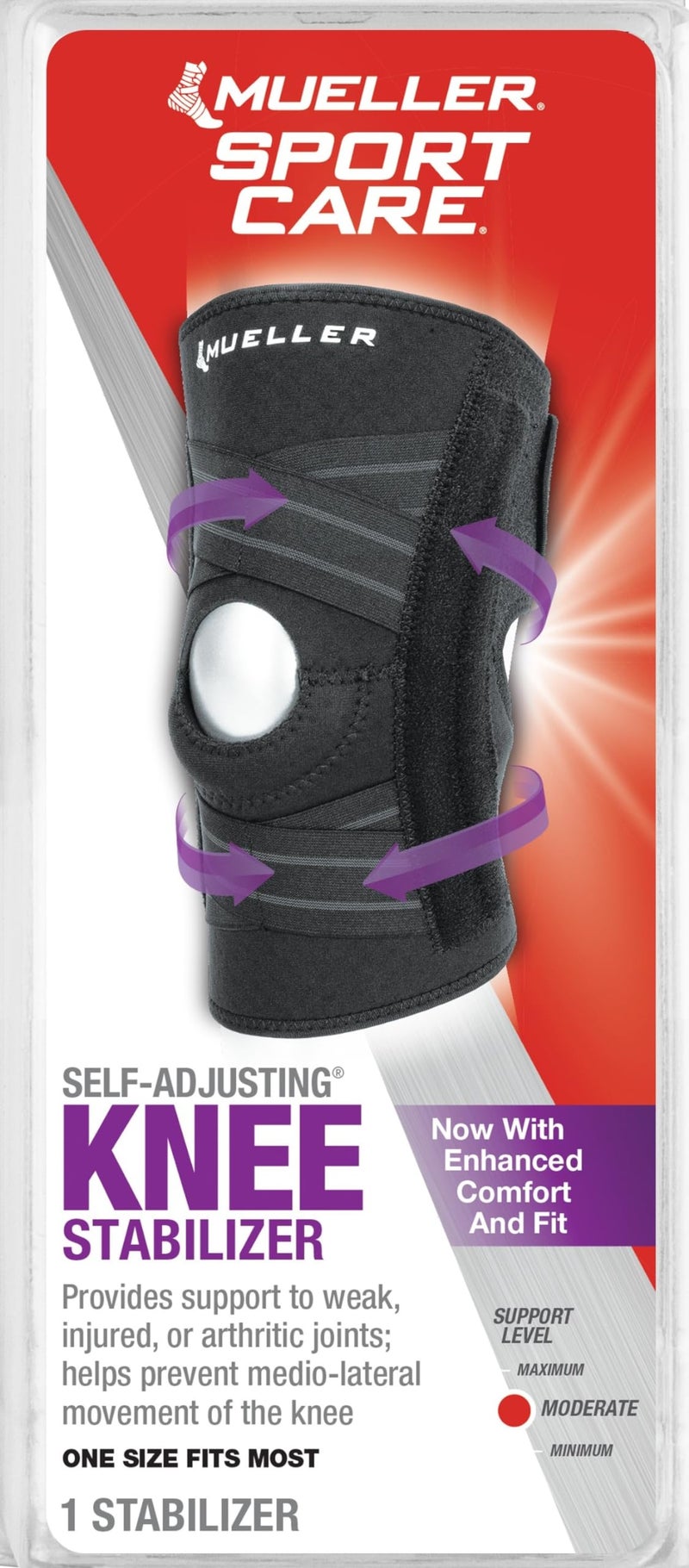 MUELLER Sports Medicine Self Adjusting Knee Stabilizer, Knee Pain Relief Support for Men and Women, Ideal for Arthritis, Sprains, Black, One Size - Image 4