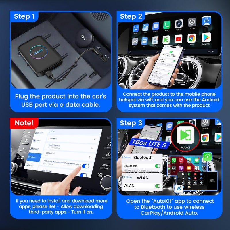 كار لينكيت Carlinkit Tbox LITE S (ترقية)، صندوق أندرويد ذكي فائق 4 في 1 مع إخراج HDMI وسعة 4+32 جيجابايت، يأتي مع متجر Google Play / Netflix / يوتيوب لنظام الترفيه في السيارة، معتمد من Google GMS - Image 3