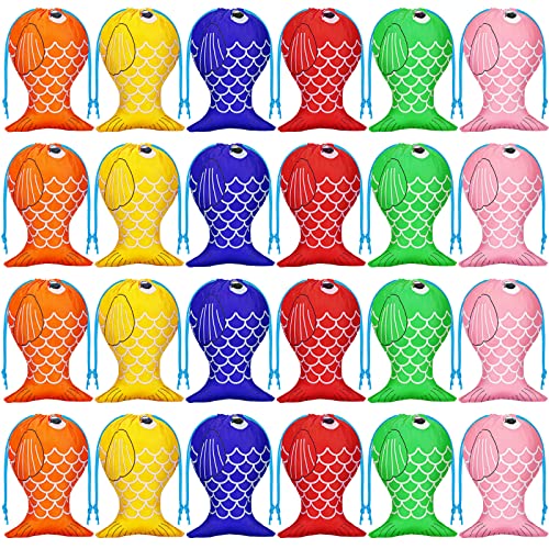 Shappy Fishing Party Favor Drawstring Bags Fish Themed Gift for Little Fisherman Candy Goody Treat Bag for Kids Girl Boy Cute 24 Pieces - Image 1
