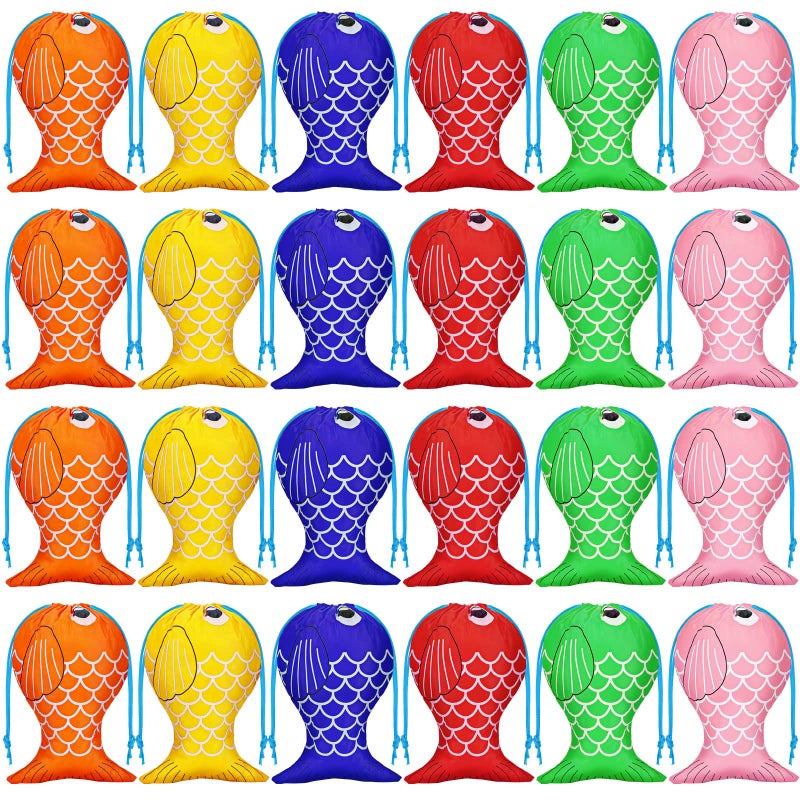 Shappy Fishing Party Favor Drawstring Bags Fish Themed Gift for Little Fisherman Candy Goody Treat Bag for Kids Girl Boy Cute 24 Pieces - Image 2