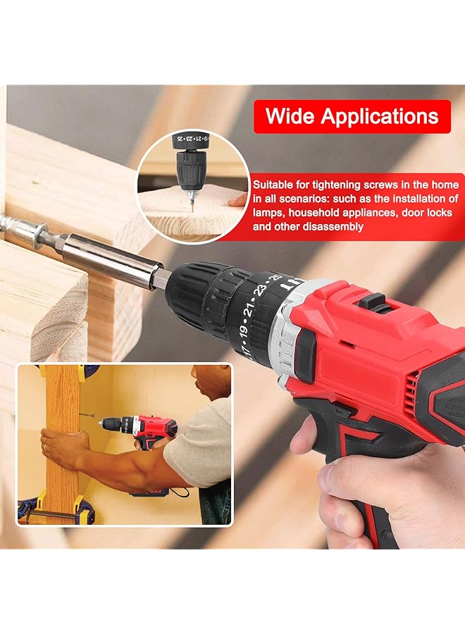 erorex Household Multifuctional 21V Electric Drill Brush Motor 2 Speeds Control Stepless Speed Regulation Rotation Ways Adjustment 25 Gears Of Torques Adjustable Lithium Drill - Image 2