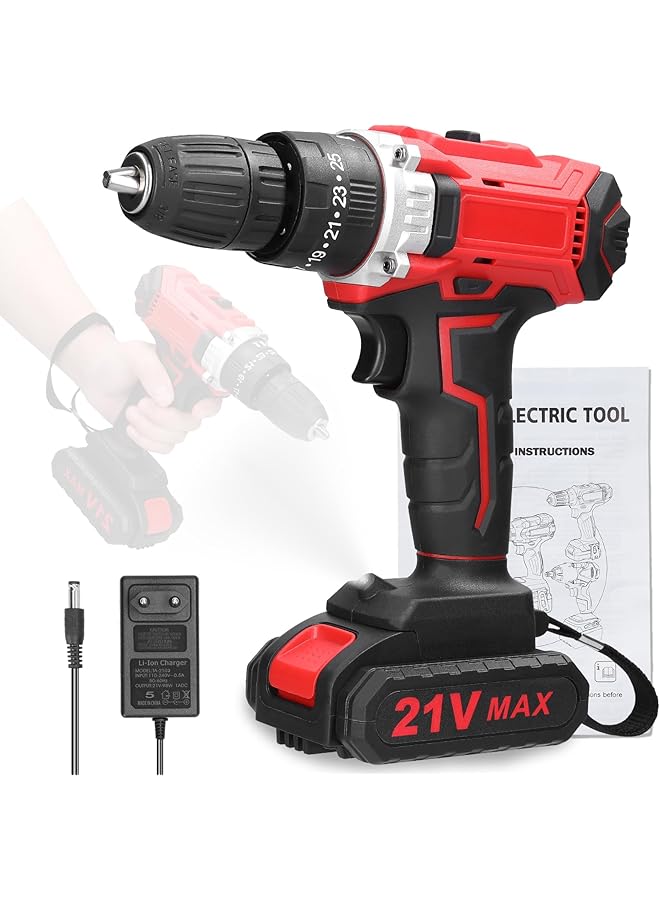 erorex Household Multifuctional 21V Electric Drill Brush Motor 2 Speeds Control Stepless Speed Regulation Rotation Ways Adjustment 25 Gears Of Torques Adjustable Lithium Drill - Image 1