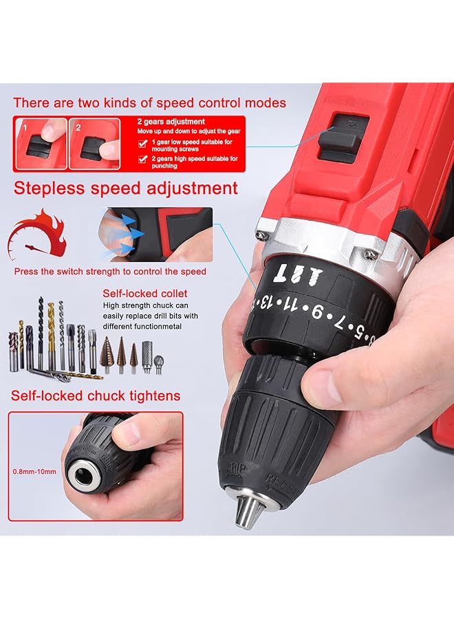 erorex Household Multifuctional 21V Electric Drill Brush Motor 2 Speeds Control Stepless Speed Regulation Rotation Ways Adjustment 25 Gears Of Torques Adjustable Lithium Drill - Image 5