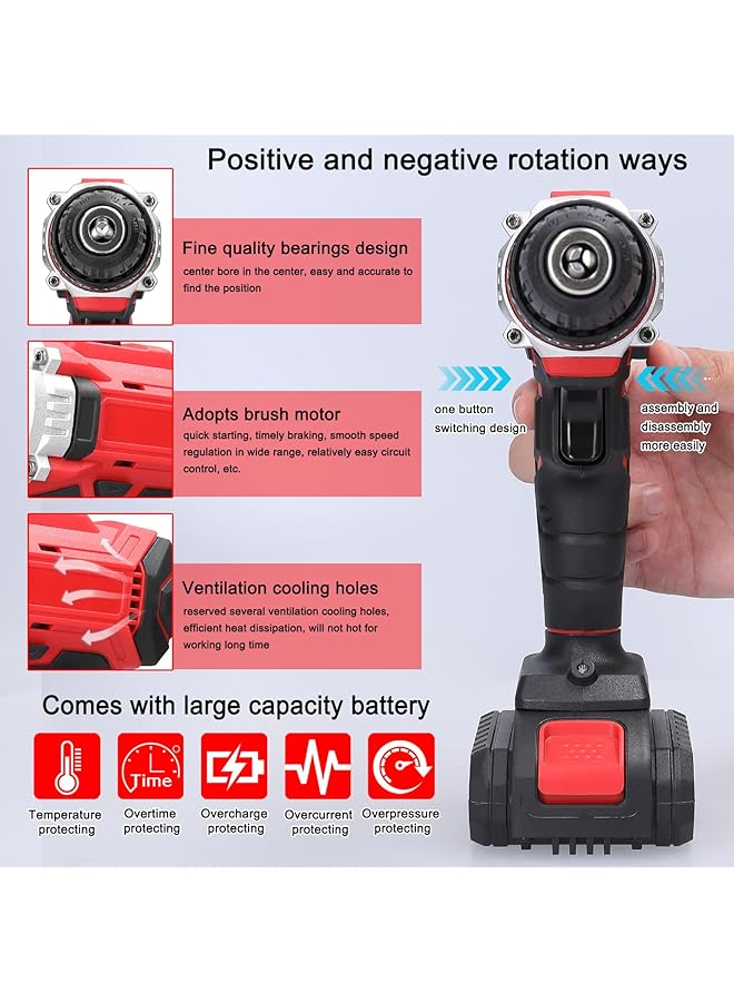 erorex Household Multifuctional 21V Electric Drill Brush Motor 2 Speeds Control Stepless Speed Regulation Rotation Ways Adjustment 25 Gears Of Torques Adjustable Lithium Drill - Image 3