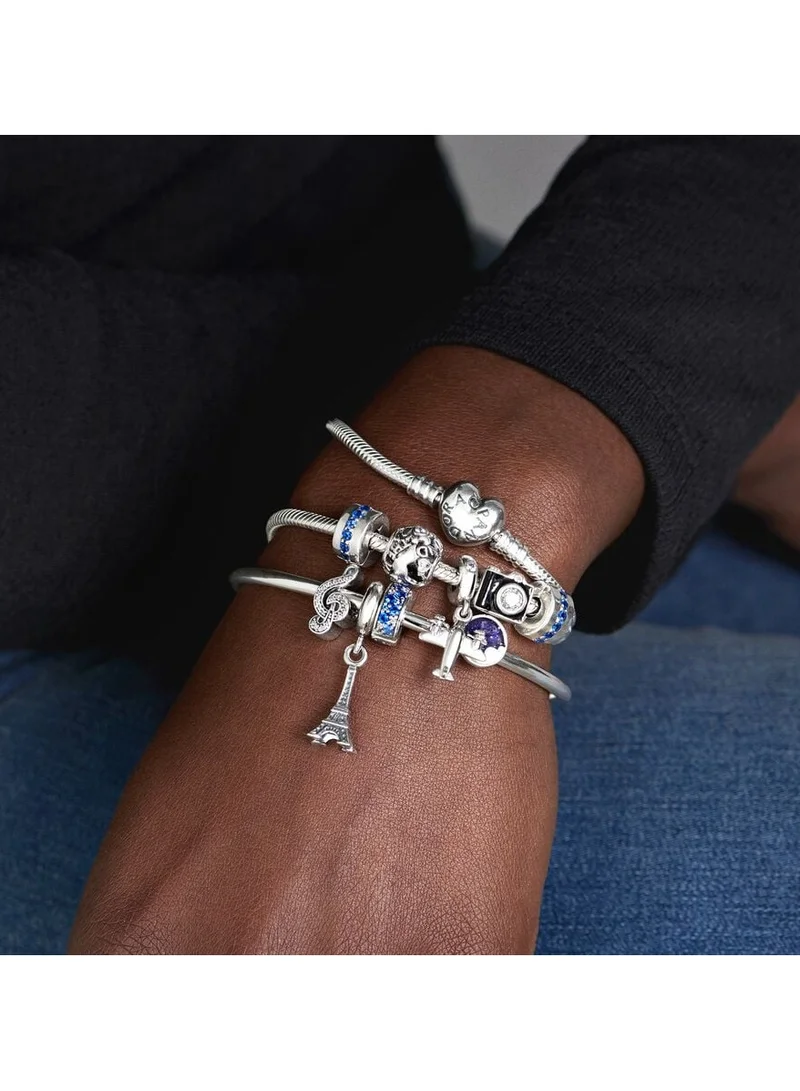 PANDORA Airplane silver dangle with clear cubic zirconia, blue and white enamel