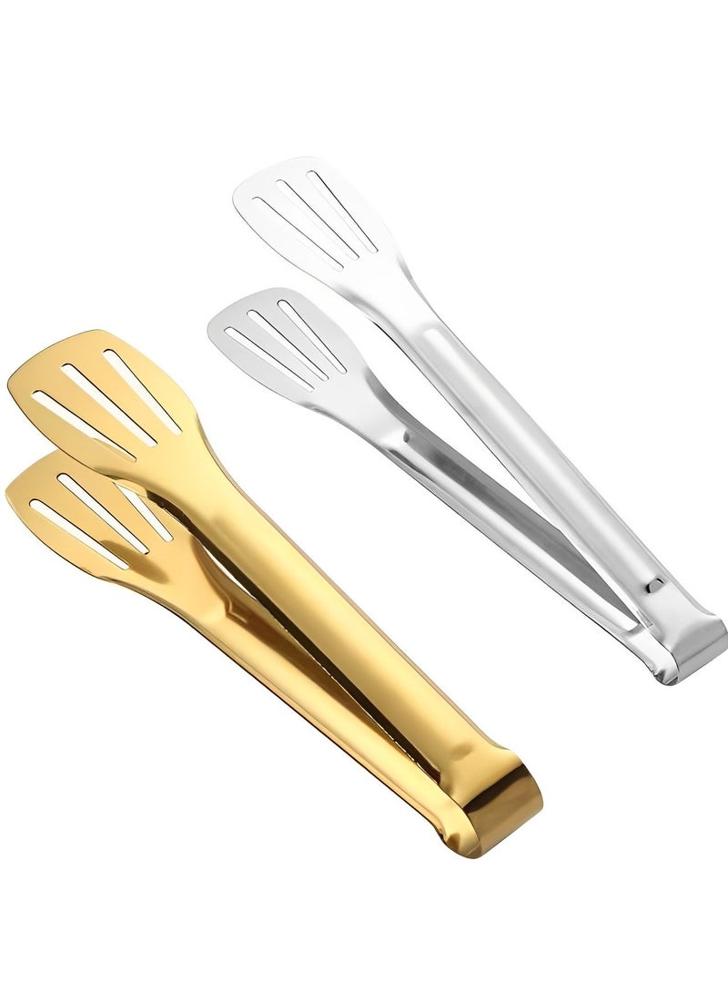 BenQuand 2 PCS Serving Tongs Gold and Silver Tongs, 9 Inch Serving Utensils Stainless Steel Serving Tongs for Salad Buffet Appetizer Dessert Tong for Food Parties (2, Gold and Silver) - Image 1