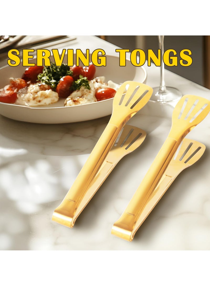 BenQuand 2 PCS Serving Tongs Gold and Silver Tongs, 9 Inch Serving Utensils Stainless Steel Serving Tongs for Salad Buffet Appetizer Dessert Tong for Food Parties (2, Gold and Silver) - Image 4