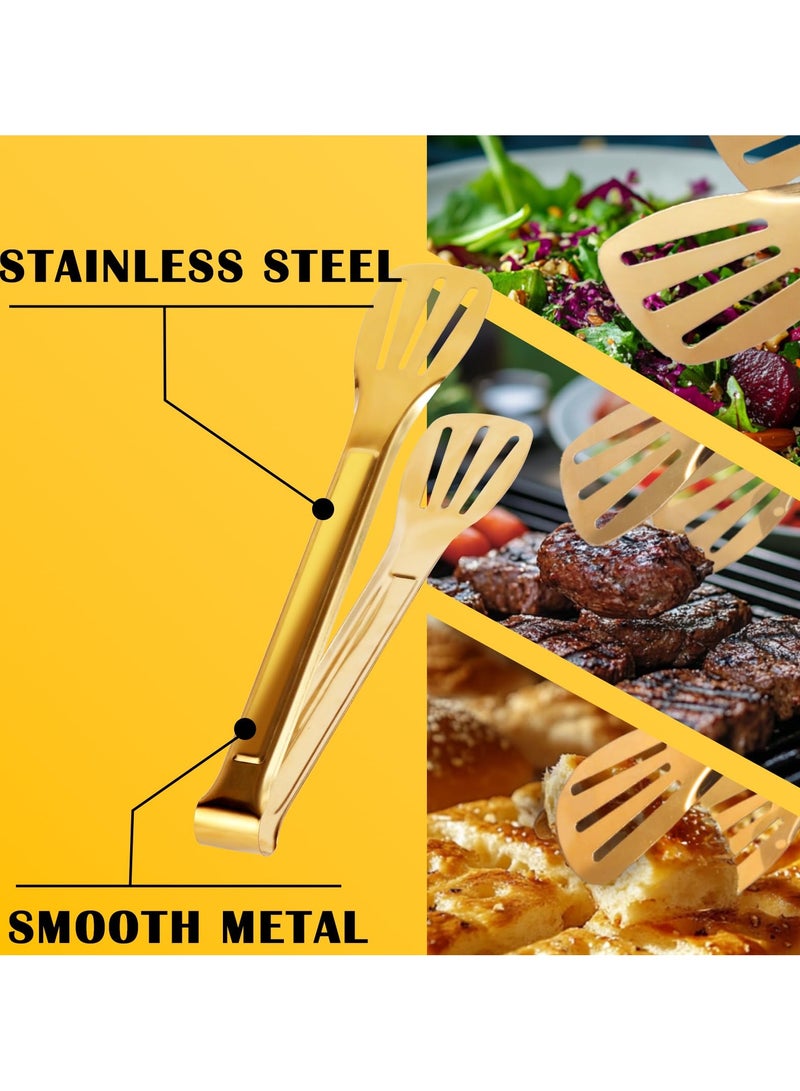 BenQuand 2 PCS Serving Tongs Gold and Silver Tongs, 9 Inch Serving Utensils Stainless Steel Serving Tongs for Salad Buffet Appetizer Dessert Tong for Food Parties (2, Gold and Silver) - Image 5