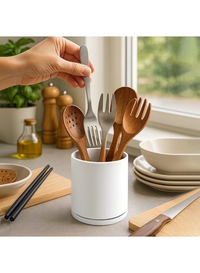 D'vine Dev 360° Rotating Utensil Holder – 5" Kitchen Utensil Crock for Countertop, Modern Cooking Tool Organizer for Kitchen Storage & Décor, White, 72-X-A-1 - Image 3