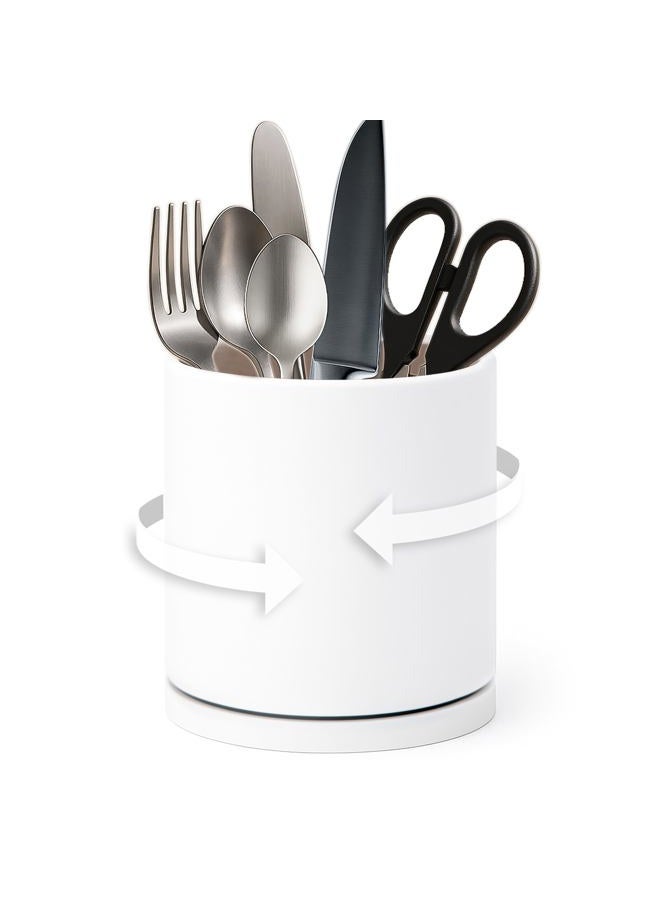 D'vine Dev 360° Rotating Utensil Holder – 5" Kitchen Utensil Crock for Countertop, Modern Cooking Tool Organizer for Kitchen Storage & Décor, White, 72-X-A-1 - Image 1