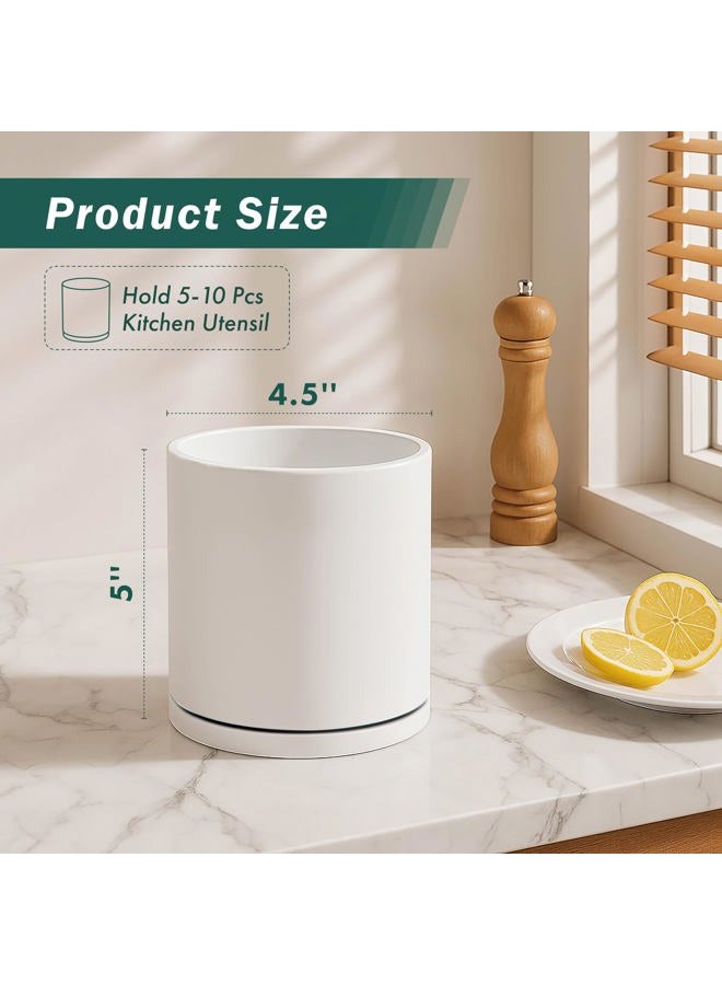 D'vine Dev 360° Rotating Utensil Holder – 5" Kitchen Utensil Crock for Countertop, Modern Cooking Tool Organizer for Kitchen Storage & Décor, White, 72-X-A-1 - Image 2