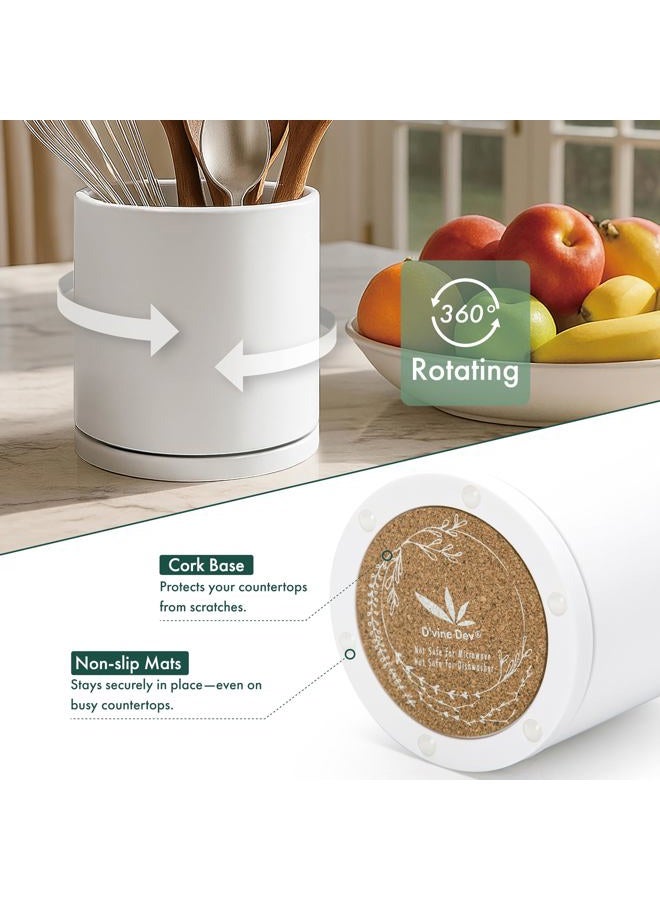 D'vine Dev 360° Rotating Utensil Holder – 5" Kitchen Utensil Crock for Countertop, Modern Cooking Tool Organizer for Kitchen Storage & Décor, White, 72-X-A-1 - Image 4