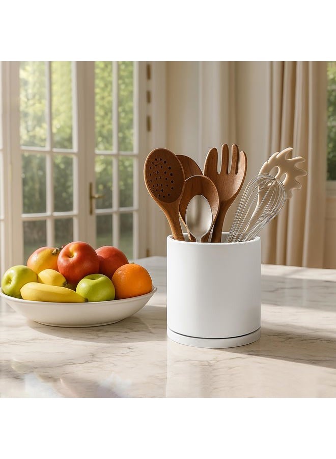 D'vine Dev 360° Rotating Utensil Holder – 5" Kitchen Utensil Crock for Countertop, Modern Cooking Tool Organizer for Kitchen Storage & Décor, White, 72-X-A-1 - Image 5