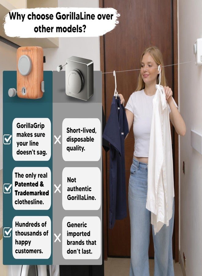 GorillaLine Max - Retractable Clothesline Indoor Outdoor Clothes Line | Heavy Duty Clothes Drying Laundry Line | Wall Mounted Drying Rack Clothing Line | with GorillaGrip Technology - Image 4