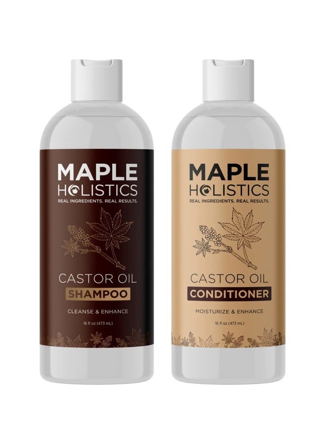 Maple Holistics Castor Oil Shampoo and Conditioner Set - Jamaican Black Castor Oil Shampoo and Biotin Collagen Conditioner - Sulfate Free Shampoo and Conditioner for Fine Hair and Dry Scalp Care (Vanilla) -16 Fl Oz - Image 1